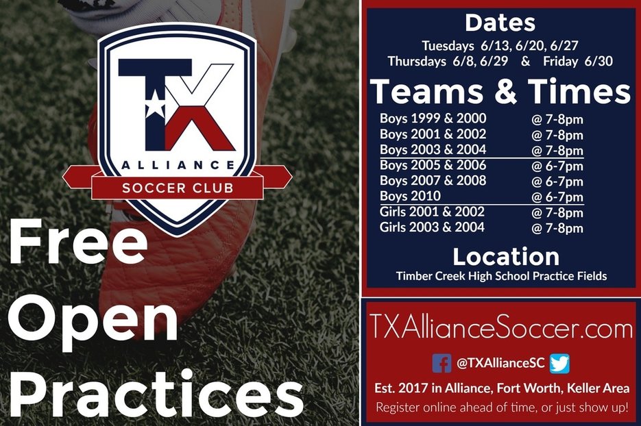 NEW Teams & FREE Open Practice Schedule Tx-alliance-free-open-practices